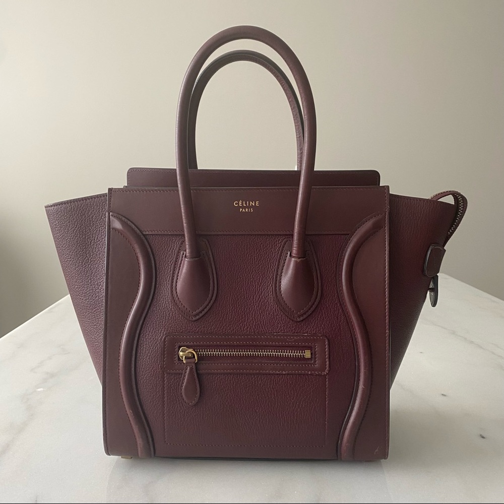 Celine Micro Luggage Handbag Calfskin Maroon